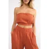 Viens Avec Moi Crinkle Strapless Cotton Gauze Crop Top In Brown