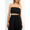 Viens Avec Moi Crinkle Strapless Cotton Gauze Crop Top In Black