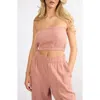 Viens Avec Moi Crinkle Strapless Cotton Gauze Crop Top In Pink