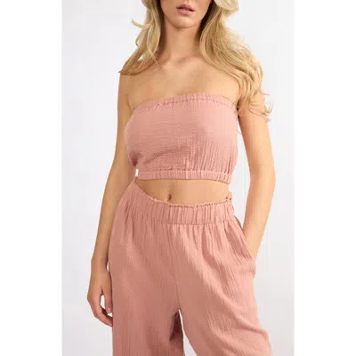 Viens Avec Moi Crinkle Strapless Cotton Gauze Crop Top In Pink