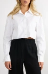 Viens Avec Moi Logo Embroidered Crop Button-up Shirt In White