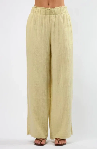 Viens Avec Moi Resort Crinkle Wide Leg Cotton Pants In Nude