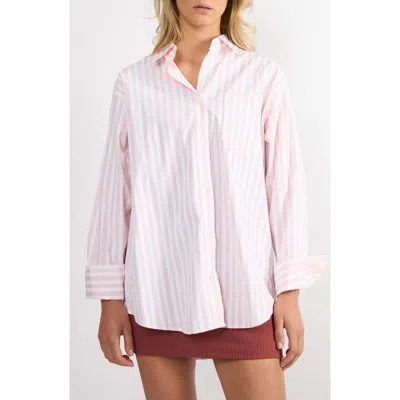 Viens Avec Moi Seaside Stripe Button-up Shirt In Pink