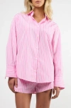 Viens Avec Moi Seaside Stripe Cotton Blend Button-up Shirt In Pink