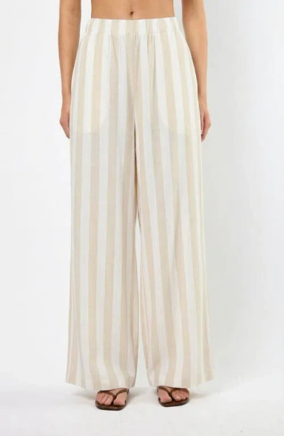 Viens Avec Moi The Paloma Stripe Wide Leg Pants In White
