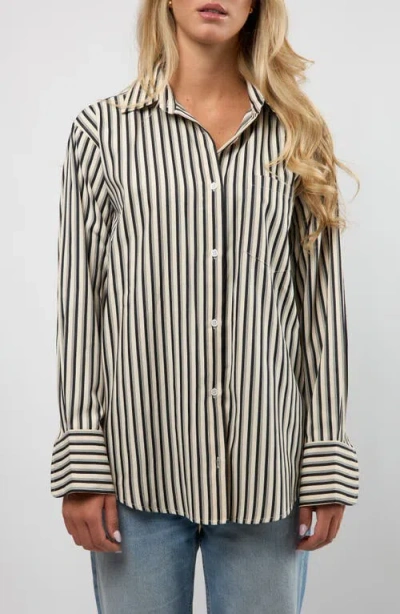 Viens Avec Moi The Port Stripe Button-up Shirt In Black