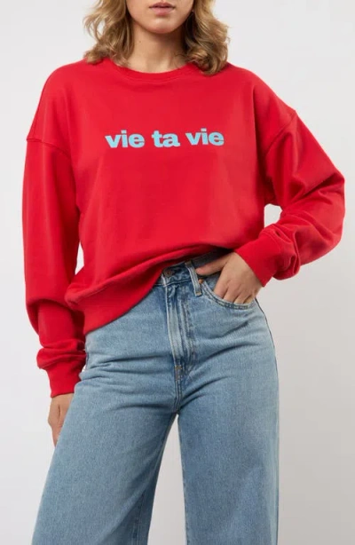Viens Avec Moi Vie Ta Vie Cotton Graphic Sweatshirt In Red