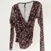 Viereck Celeste Ruched Surplice Top - Mocha Marble In Brown In Brown
