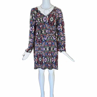 Viereck Long Sleeve V-neck Microfiber Short Dress In Ritual Print In Multi