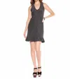 Viereck V Neck Sleeveless Ruffle Hem Dress In Black In Grey