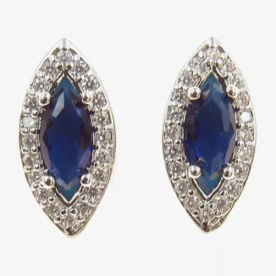 Vieste Rosa Blue Cubic Zirconia 1/2 Inch Oval Stud Earrings
