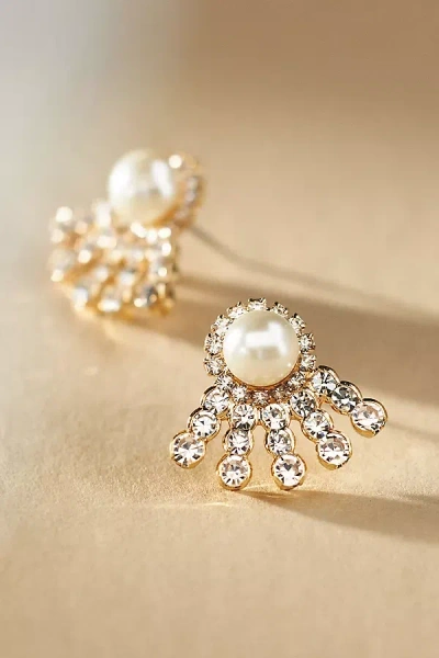 Vieste Rosa Elegant Pearl Sparkle Fan Earrings In Gold
