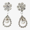 Vieste Rosa Womens Crystal Flower Drop Earrings In Silver