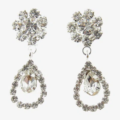 Vieste Rosa Womens Crystal Flower Drop Earrings In Silver