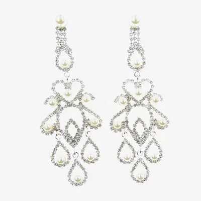 Vieste Rosa Womens Simulated Pearl Chandelier Earrings In Silver