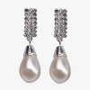 Vieste Rosa Womens Simulated Pearl Rectangular Drop Earrings In Silver
