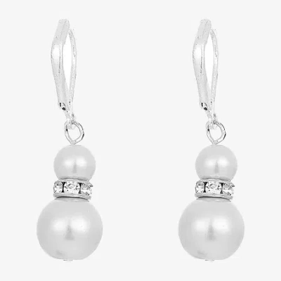 Vieste Rosa Womens Simulated Pearl Round Drop Earrings In Silver