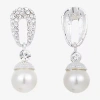 Vieste Rosa Womens Simulated Pearl Round Drop Earrings In Silver