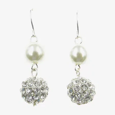 Vieste Rosa Womens Simulated Pearl Round Drop Earrings In Silver