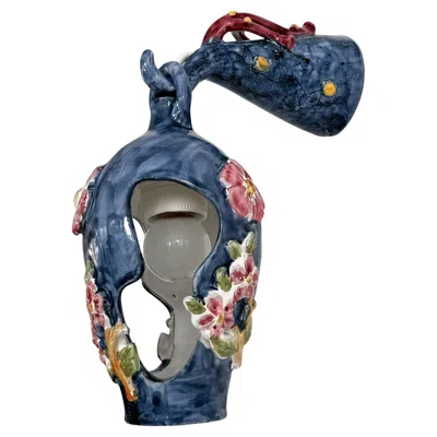 Pre-owned Vietri 1950's Flower And Coral Maiolica Illuminated Lantern By  Italy In Red