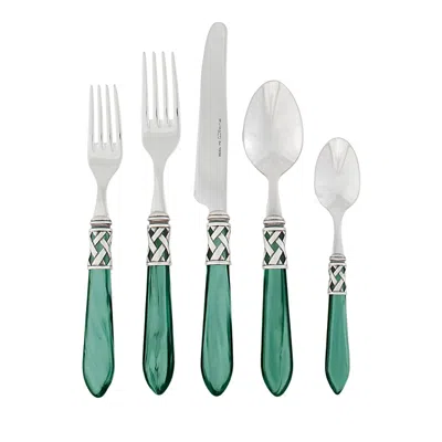 Vietri Aladdin Antique White 20 Piece Flatware Set In Green