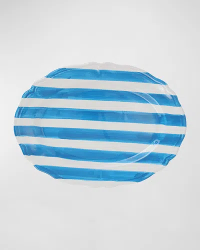 Vietri Amalfitana Stripe Oval Platter In Aqua