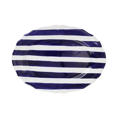 Vietri Amalfitana Stripe Oval Platter In Cobalt