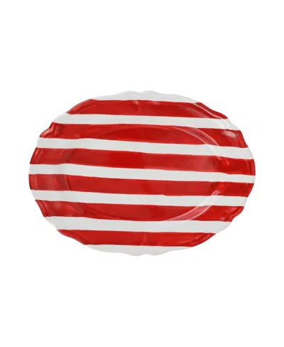 Vietri Amalfitan Stripe Oval Platter 13" In Red