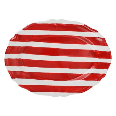 Vietri Amalfitana Stripe Oval Platter In Red