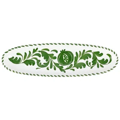 Vietri Arezzo Green Narrow Oval Platter In White,green