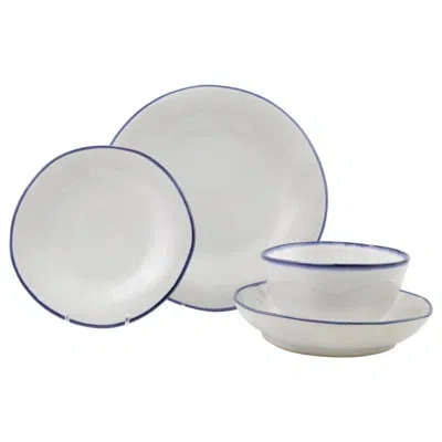 Vietri Aurora Edge 4 - Piece Place Setting, Service For 1 In White,blue
