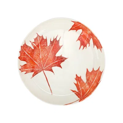 Vietri Autunno Maple Leaves Round Shallow Bowl In White
