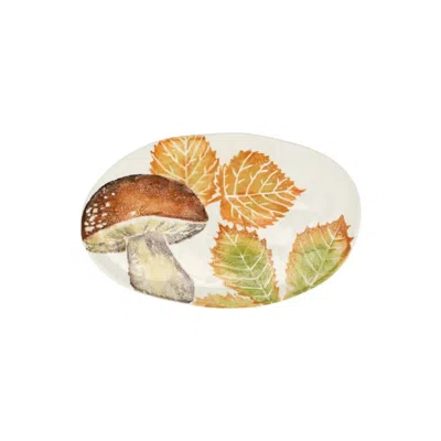Vietri Autunno Mushroom Small Oval Platter In White