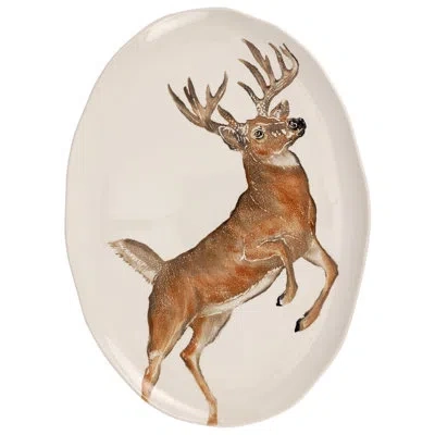 Vietri Cacciatore Deer Large Oval Platter In Brown,beige