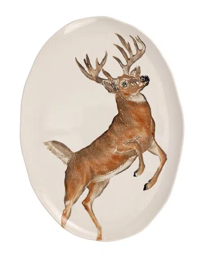 Vietri Cacciatore Deer Large Oval Platter With $38 Credit In Brown