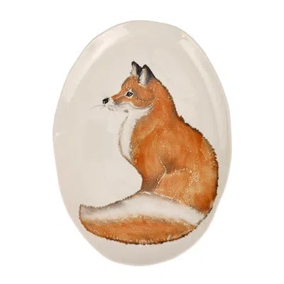 Vietri Cacciatore Fox Medium Oval Platter In Brown,beige