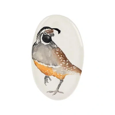 Vietri Cacciatore Quail Small Oval Platter In Brown;white;gray