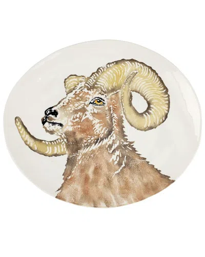 Vietri Cacciatore Ram Medium Oval Platter In Brown