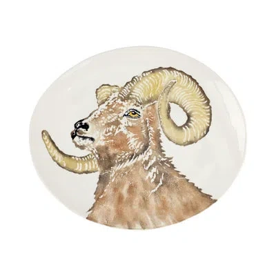 Vietri Cacciatore Ram Medium Oval Platter In Brown;white