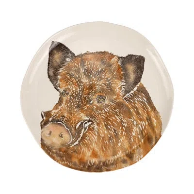 Vietri Cacciatore Wild Boar Large Round Platter In Brown,beige