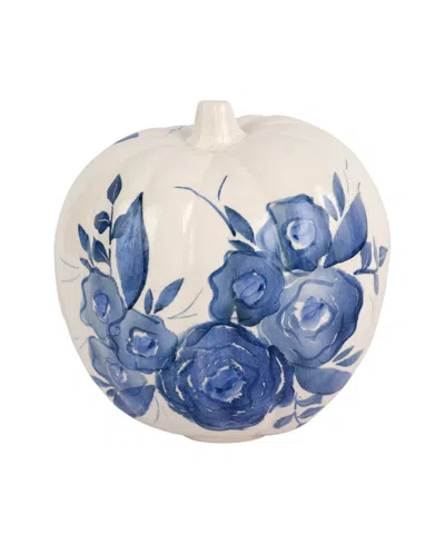 Vietri Camellia Tall Figural Pumpkin In Blue