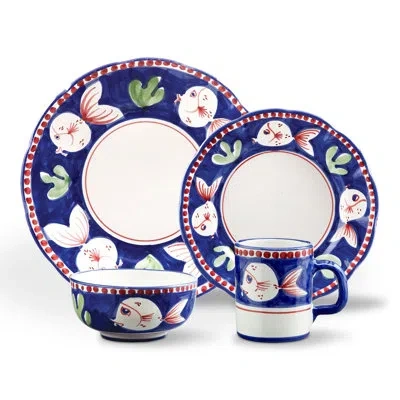 Vietri Campagna 4 Piece Place Setting Set, Service For 1 In Blue;white;green