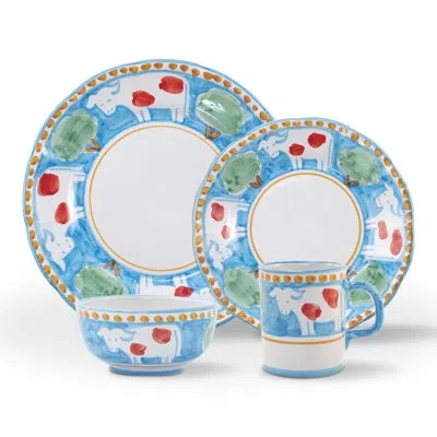 Vietri Campagna 4 Piece Place Setting Set, Service For 1 In Blue;white;red