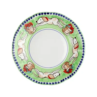Vietri Campagna Cane Dinner Plate In White;green