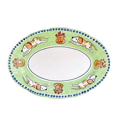 Vietri Campagna Cane Oval Platter In White;green