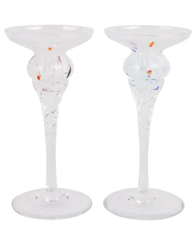 VIETRI VIETRI CHIARA WHITE SHORT CANDLESTICKS (SET OF 2)  WITH $13 CREDIT