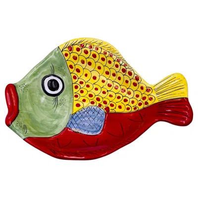 Pre-owned Vietri Decorative Hand Painted Italian Ceramic Large Fish Plate/bowl By  Italy In Sand