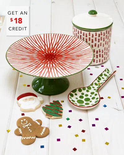 Vietri Discontinued Viva By  Mistletoe Holiday Party Set With $18 Credit In Red