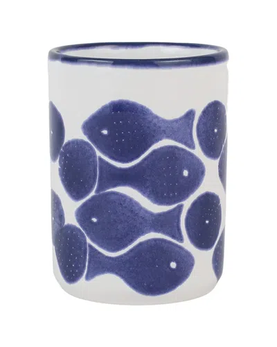 Vietri Santorini Fish Cup In White Blue