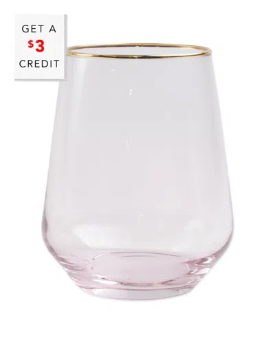 Vietri Dnu Unprofitable Viva By  Rainbow Pink Stemless Wine Glass With $3 Credit